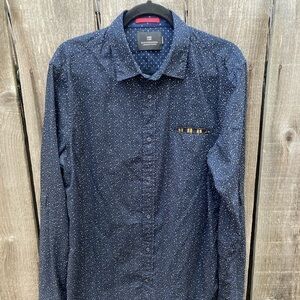Men's Scotch & Soda Blue Diamond All-Over Button-Down Shirt L Regular Dress City
